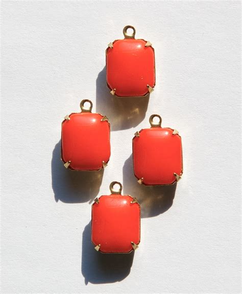 Vintage Opaque Orange To Red Stones In 1 Loop Brass Setting Etsy