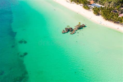 White Sand Beach And Lagoon With Turquoise Water Aerial View Boracay