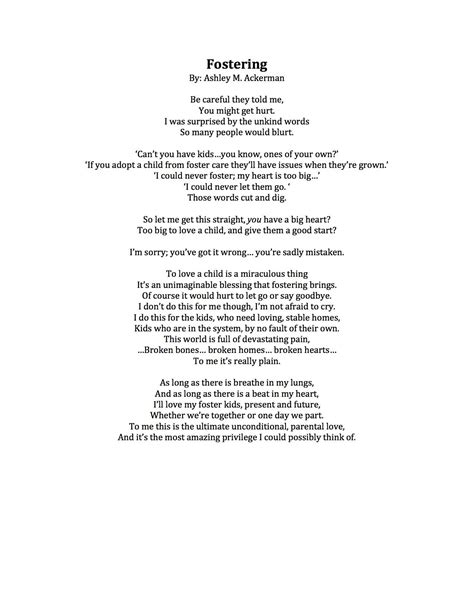 Fostering A Poem By Ashley M Ackerman Foster Parenting Foster Care