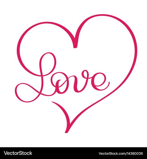 Love Word In Red Heart Calligraphy Royalty Free Vector Image