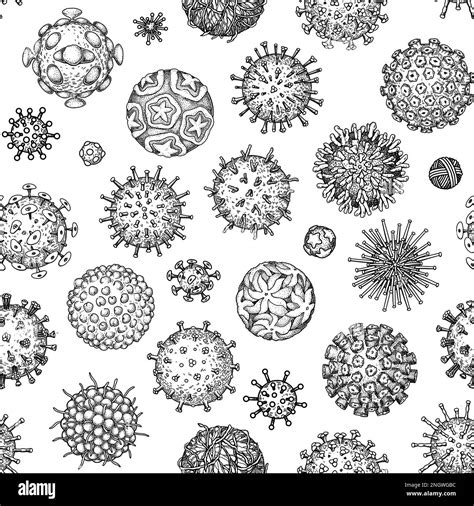 Viruses Seamless Patten Scientific Hand Drawn Vector Illustration In