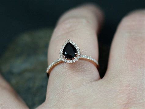 Black Spinel Engagement Ring And Diamond Pear By Bellamoredesign Spinel