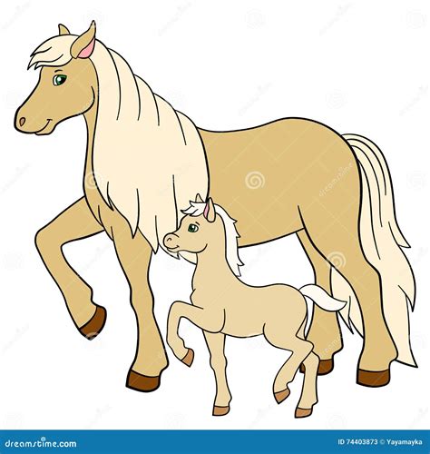 Cartoon Farm Animals Mother Horse With Her Foal Stock Vector