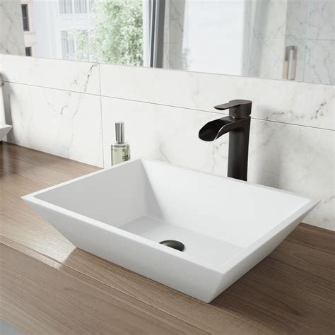 Glass, copper, steel & stone | signature hardware add one of these stunning vessel sinks from signature hardware to your modern guest bath. VIGO Vinca Matte Stone Vessel Sink in White with Niko ...