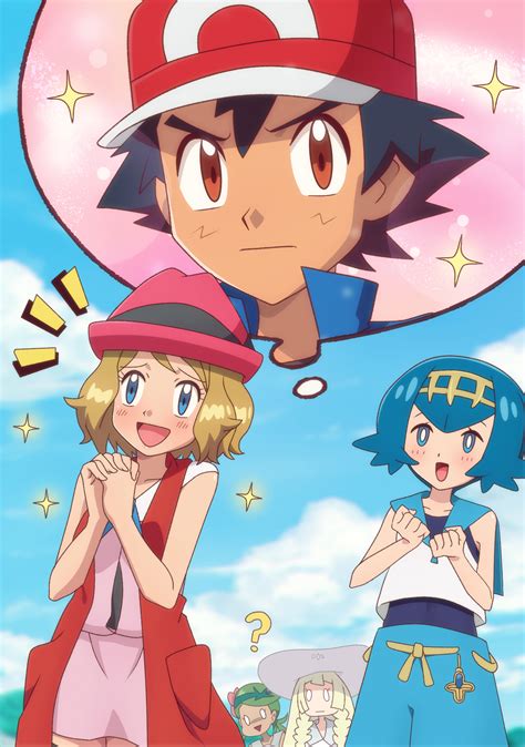 Lillie Ash Ketchum Serena Lana And Mallow Pokemon And More Drawn By Gazing Eye Danbooru