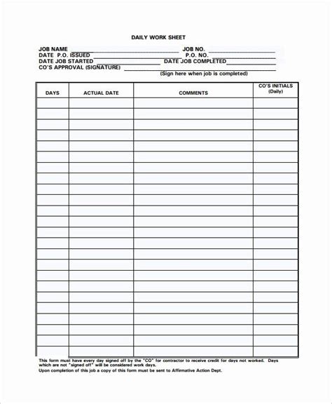 Construction Job Completion Sign Off Form New Work Log Template 7