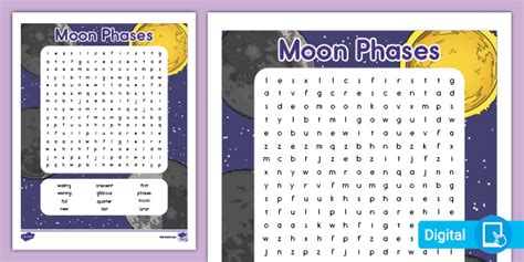 Phases Of The Moon Word Search Puzzle Teaching Resources