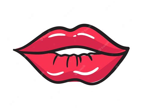 Premium Vector Comic Female Red Lips Sticker Women Mouth With