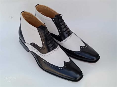 Men Classic Two Tone Wing Tip Brogue Ankle Boots Men Lace Up Leather