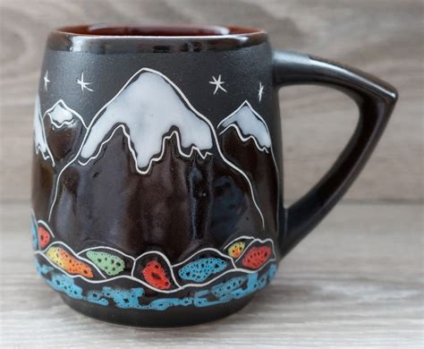 Handmade Coffee Mug Ceramic 14 Oz Engraved And Painted Tea Etsy