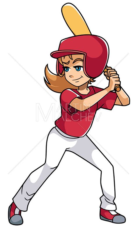 Baseball Batter Girl Vector Cartoon Illustration Girl Baseball Bat