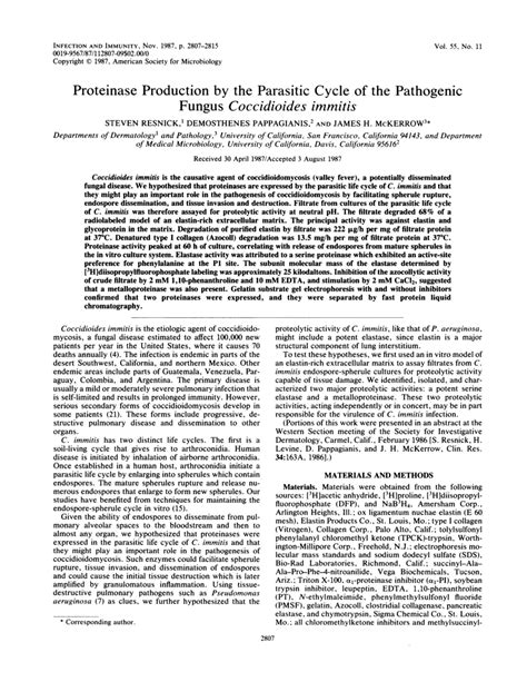 PDF Proteinase Production By The Parasitic Cycle Of The Pathogenic