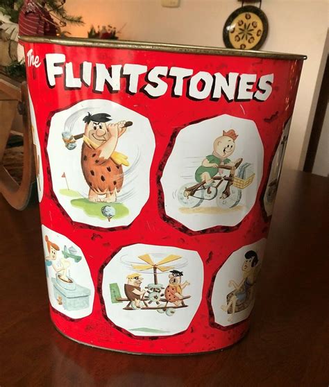 Vintage The Flintstones Waste Trash Can 1960s Hanna Barbera Harvell