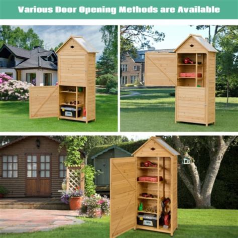 Gymax Outdoor Storage Shed Lockable Wooden Garden Tool Storage Cabinet