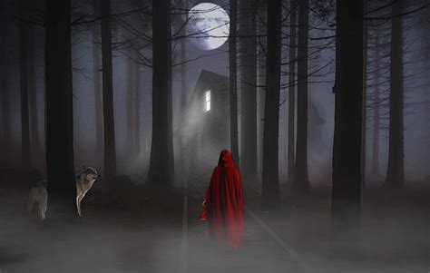 Download Dark Wolf Fantasy Red Riding Hood Hd Wallpaper