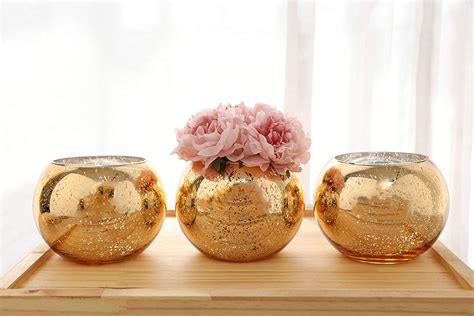 Set Of 3 Bling Vase Round Golden Vase Silver Vase Rose Gold Vase Table