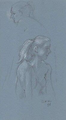ORIGINAL GRAPHITE PENCIL Nude Woman Figure Portrait Drawing By Miriam