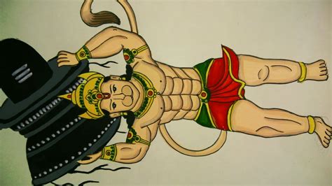 How To Draw And Paint Lord Hanuman Carrying Shivling Youtube