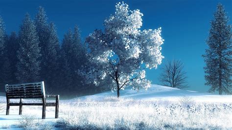 Download Wallpaper 1366x768 Winter Landscape Nature Snow Bench