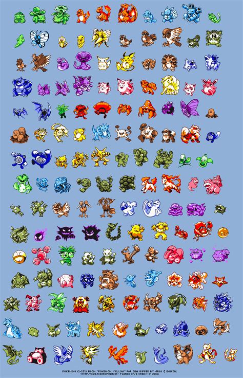 Pokemon Image Icons From The Gameboy Pokemon Yellow Edition Special