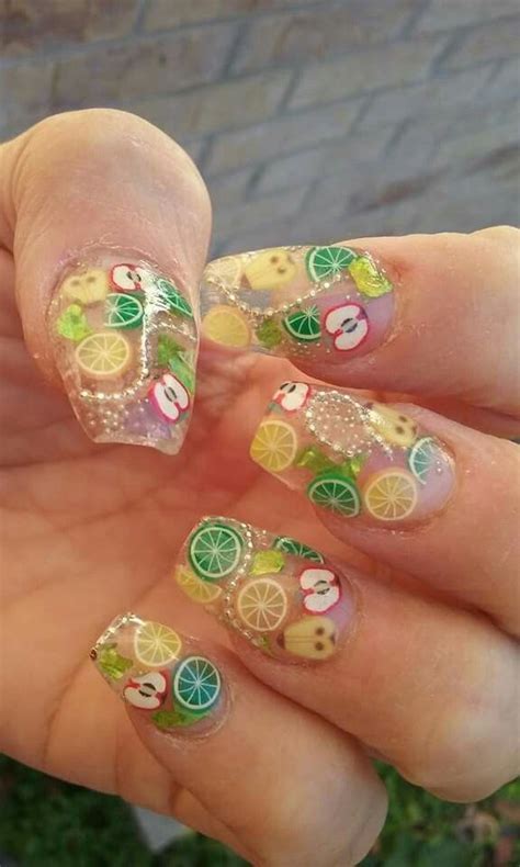Clear Acrylic With Fimo Fruit And Chains Incapsiladed Nagels