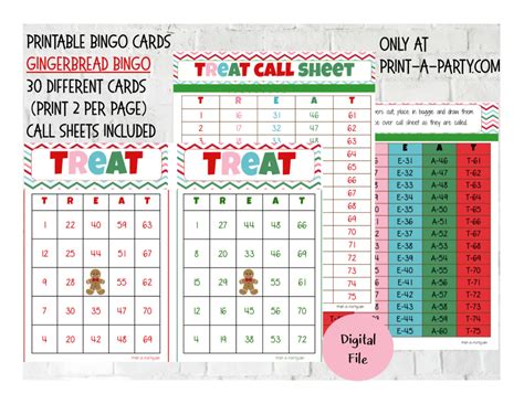 Gingerbread Bingo Game 30 40 Or 50 Different Cards And Call Sheets