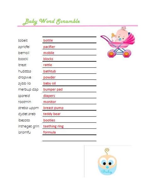 Welcome to a baby shower game for the 21st century. Free Printable Baby Shower Scramble Word Answers | Baby ...