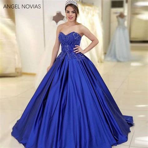 Long Ball Gown Plus Size Royal Blue Princess Prom Dress 2020 Crystals