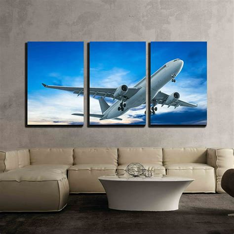 Wall26 3 Piece Canvas Wall Art Commercial Airplane Flying At Sunset