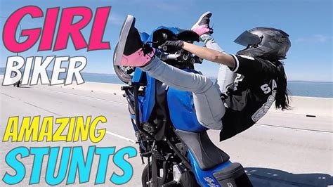 Beautiful Girl Biker Bike Stunts Wheelie Drift Harley