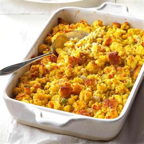 Add in 1/2 of the dressing mixture to a 9×13 baking dish and spread it throughout the bottom of the pan. Grandma's Cornbread Dressing Recipe | Taste of Home