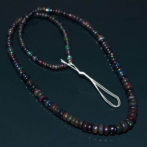 100 Genuine Black Fire Opal Beads Necklace Sterling Silver Etsy