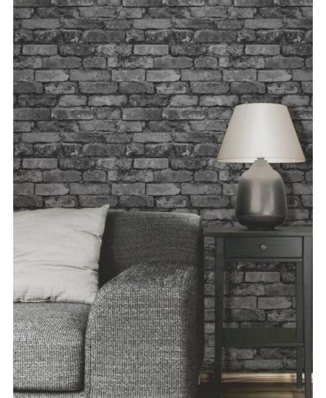 Price Right Home Black Grey Brick Effect Wallpaper Fine Decor Brick