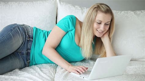 Cute Girl Relaxing On Sofa With Laptop Stock Footage Sbv 303972472