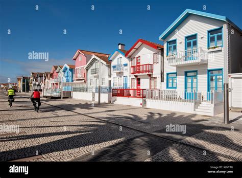 Fishermans Typical Striped Houses In Costa Nova Aveiro Portugal