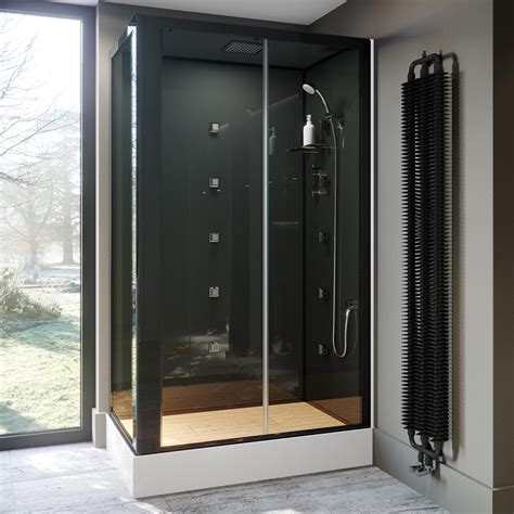 Mode Rectangular Black Glass Backed Hydro Massage Shower Cabin With