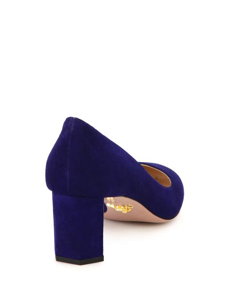 lyst prada suede metal heel pumps in blue