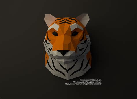 Papercraft Tiger 3d Paper Low Poly Template Diy Trophy Etsy