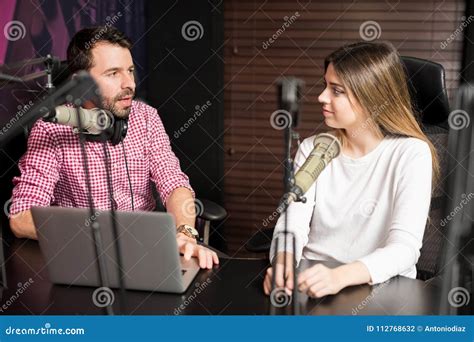 Radio Presenter Interviewing A Guest For Podcast Stock Photo Image Of