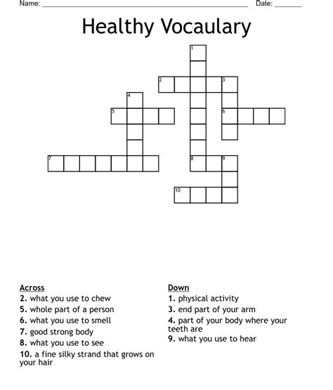 Healthy Vocaulary Crossword Wordmint