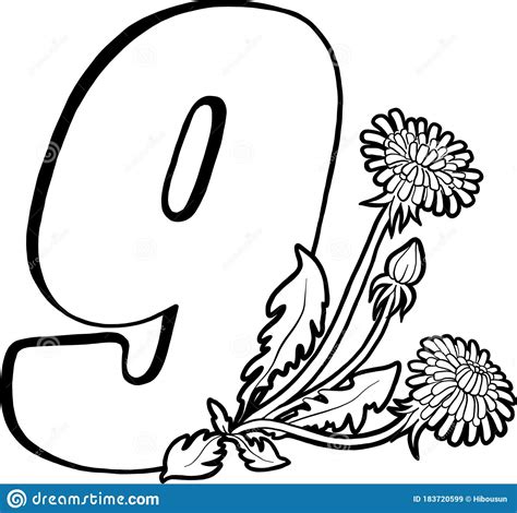 Number Nine With Dandelions Page For Children S Creativity Coloring