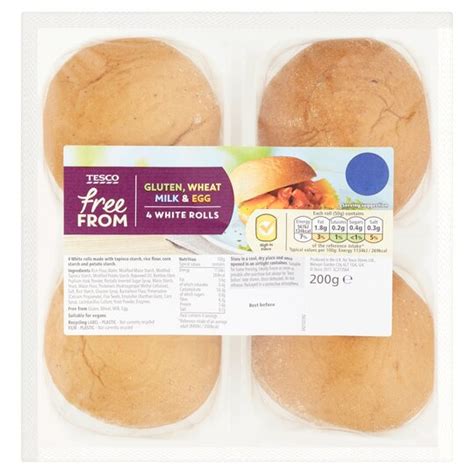 Tesco Free From White Rolls 4 Pack Tesco Groceries