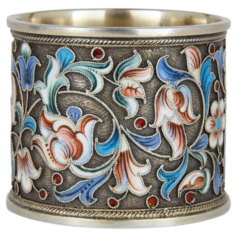 Two Cloisonné Enamel And Silver Russian Drinking Cups For Sale At