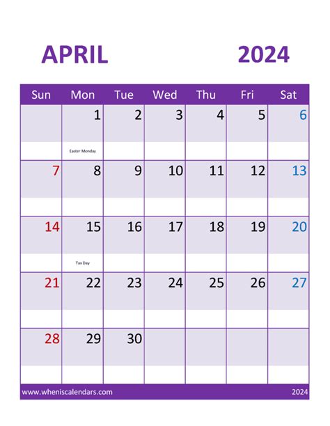 2024 April Monthly Calendar Printable A44392