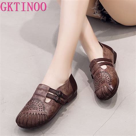 Gktinoo Womens Flats Handmade Shoes 2020 Spring Autumn Genuine Leather