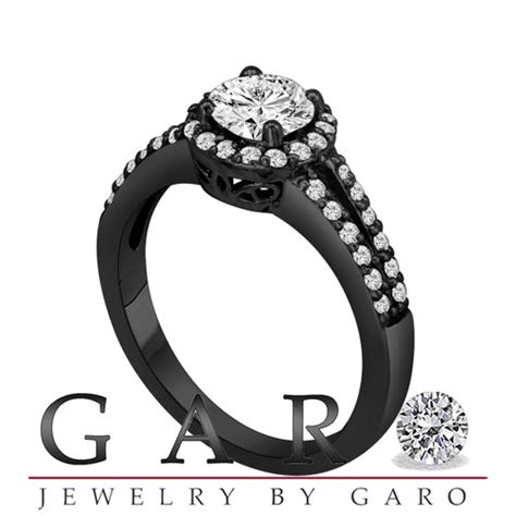 14k Black Gold Diamond Engagement Ring 134 Carat Vintage Style Pave