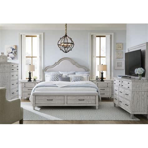 Legacy Classic Furniture Belhaven Complete Queen Upholstered Panel Bed With Storage Footboard