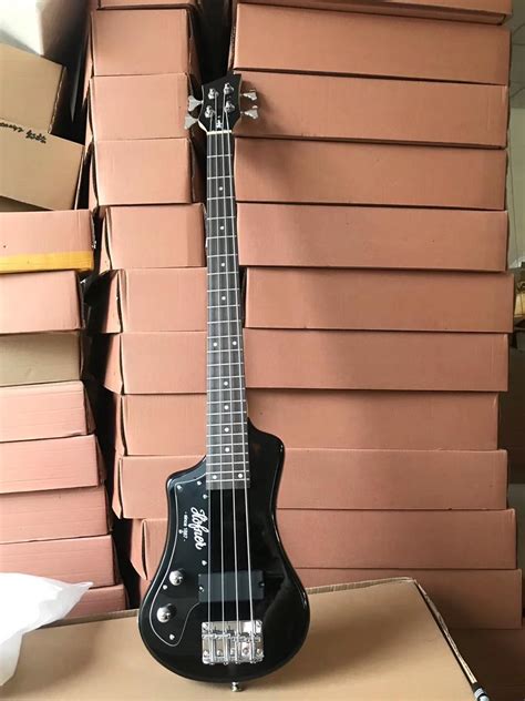 Custom 4 Strings Black Hofner Shorty Travel Bass Guitar Protable Mini