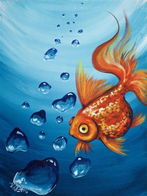 Goldfish And Realistic Underwater Bubbles Step By Step Acrylic Painting