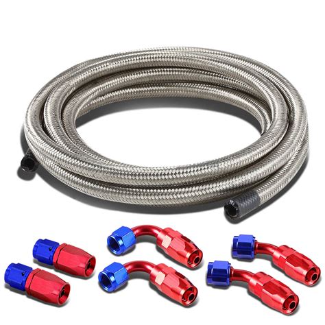 6an 12ft Stainless Steel Braided Fuel Line 6pc Swivel Fitting Hose